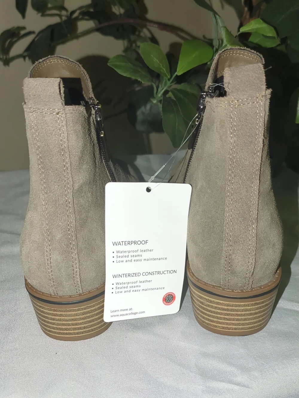 Aqua College Women's Taupe Suede Waterproof Ankle Boots NWT